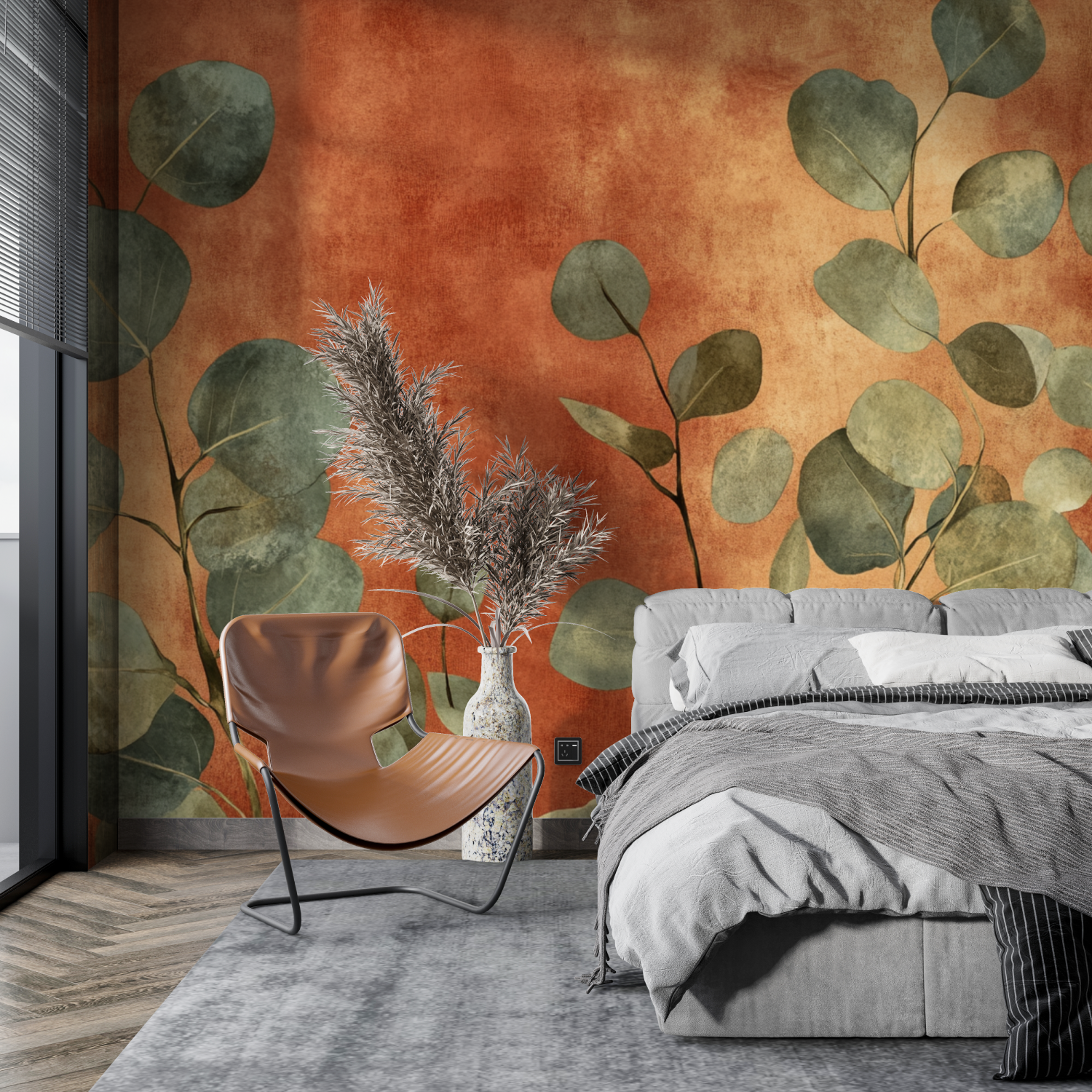 Papier aus Terrakotta und Eukalyptus...us stylise tapisserie pano