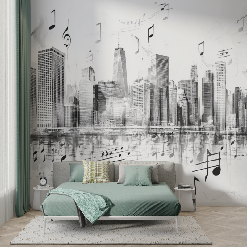 Papier peint partitions et building garcon123