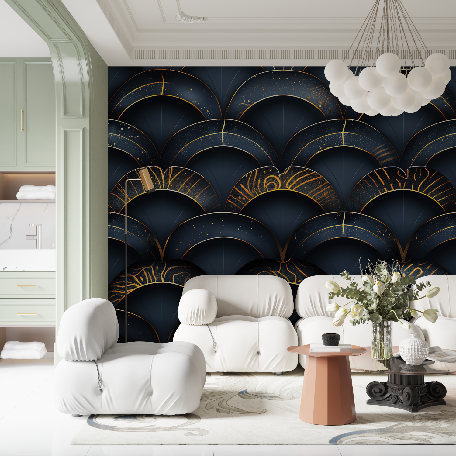 Dark Blue Art Deco Wallpaper | Murals Wallpaper
