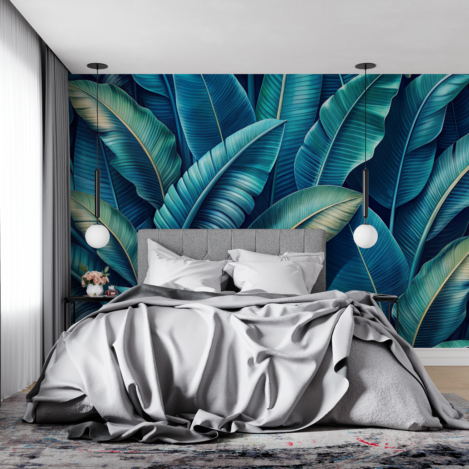 Papier Peint Feuillage Bleu Vert – Tapisserie-Panorama