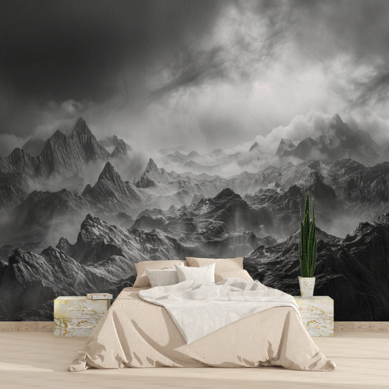 Mountain Chain Black and White Wallpaper | Murals Wallpaper