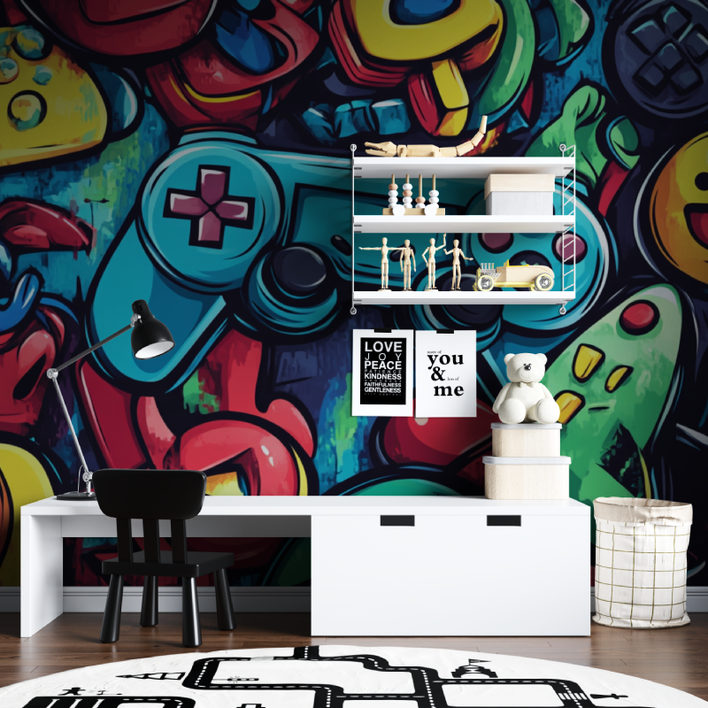 Classic Boy Video Game Graffiti Wallpaper | Murals Wallpaper