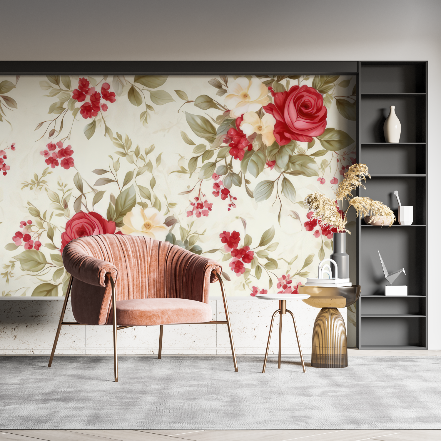 Red and White Floral Wallpaper | Murals Wallpaper