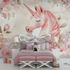 Pink Unicorn Wallpaper with Pink Flowers | Murals Wallpaper