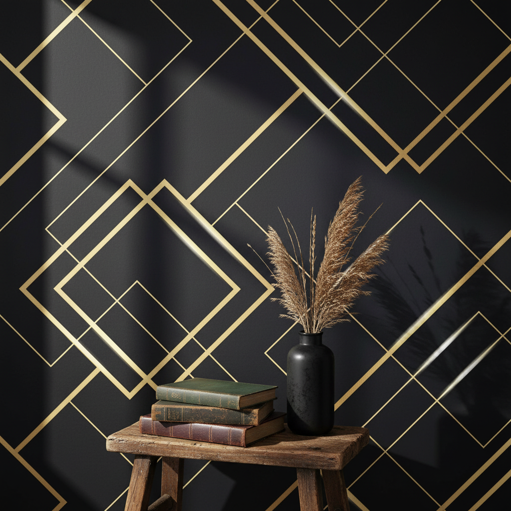 Mural Geometric Black and Gold Wallpaper