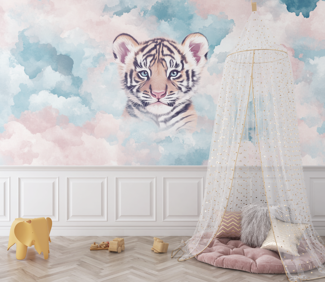 Tiger and Pastel Clouds Wallpaper | Murals Wallpaper