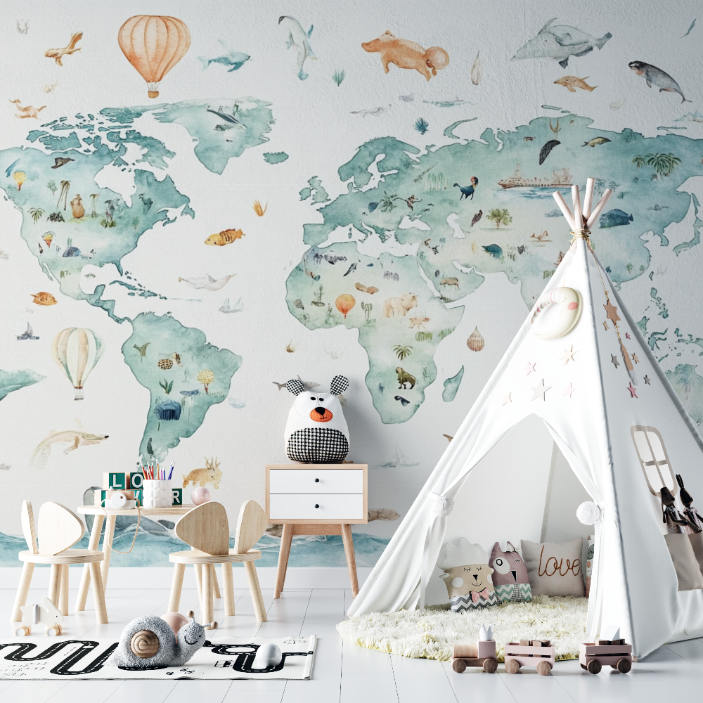 Animal World Map Wallpaper | Murals Wallpaper