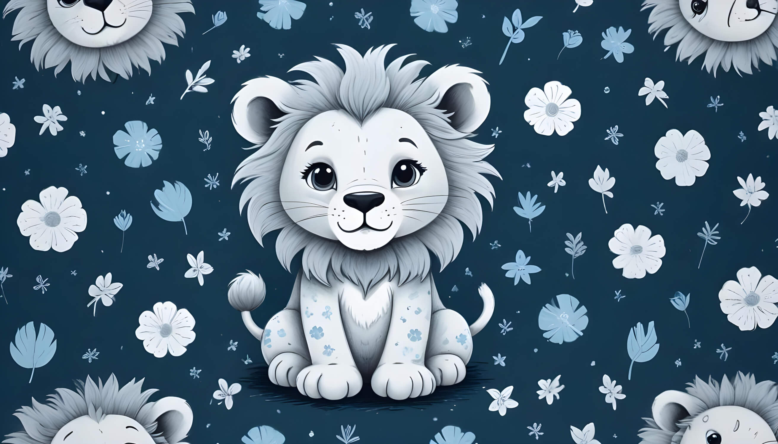 Blue Baby Lion Wallpaper | Murals Wallpaper