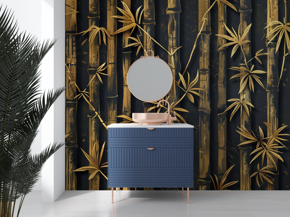 Gold Bamboo Wallpaper for Bathroom | Murals Wallpaper