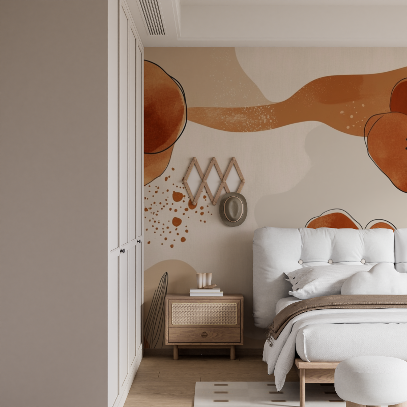 Tapete mit Aquarellblumen und Bögen im Boho-Stil