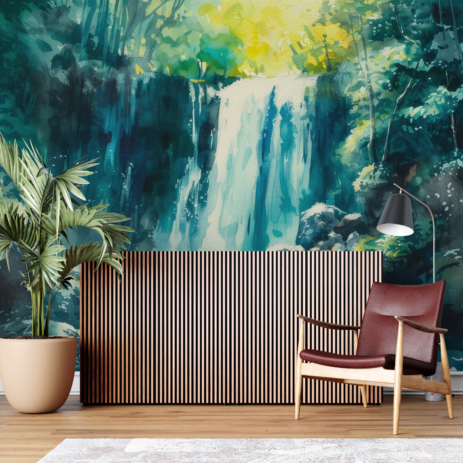 Watercolor Zen Waterfall Wallpaper | Murals Wallpaper