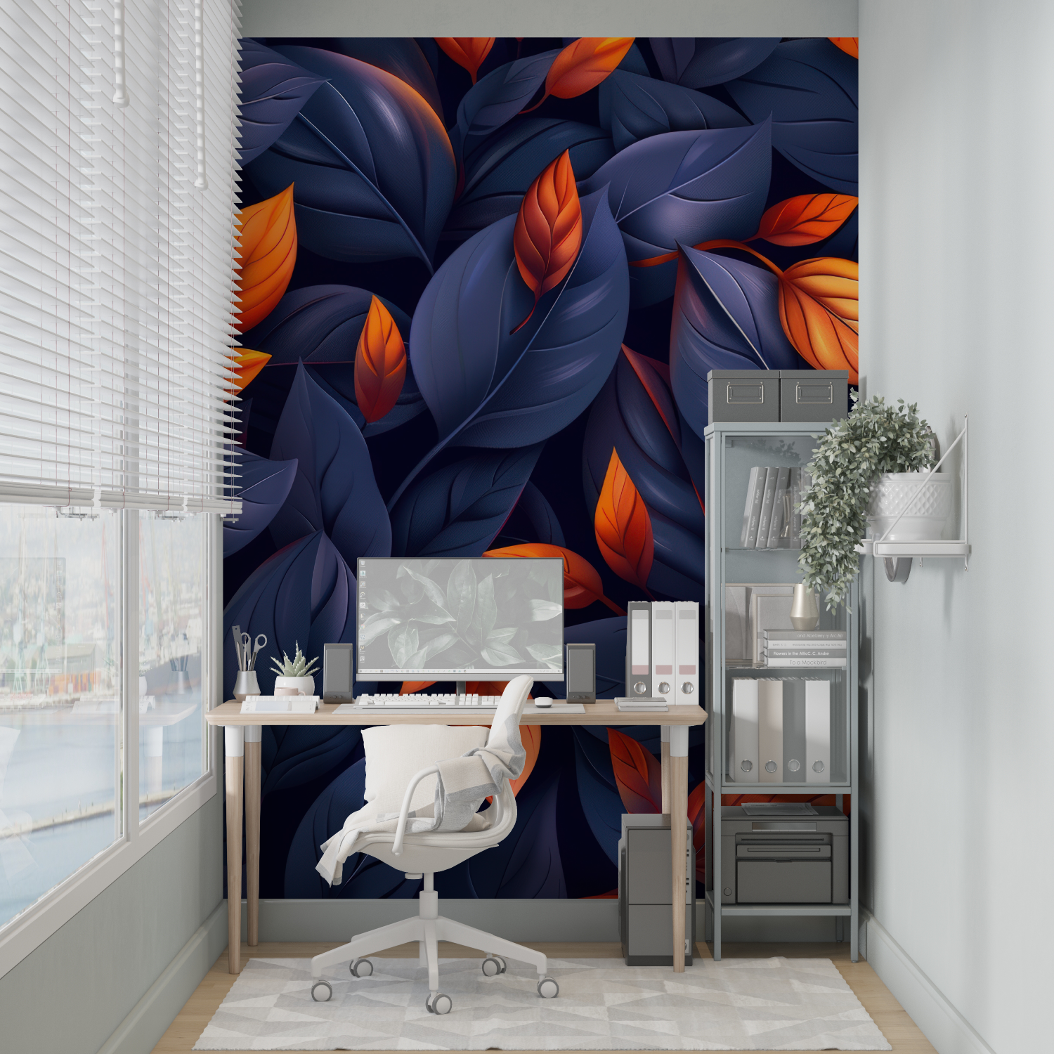 Papier Peint Bleu Foncé Orange – Panorama-Wandbild