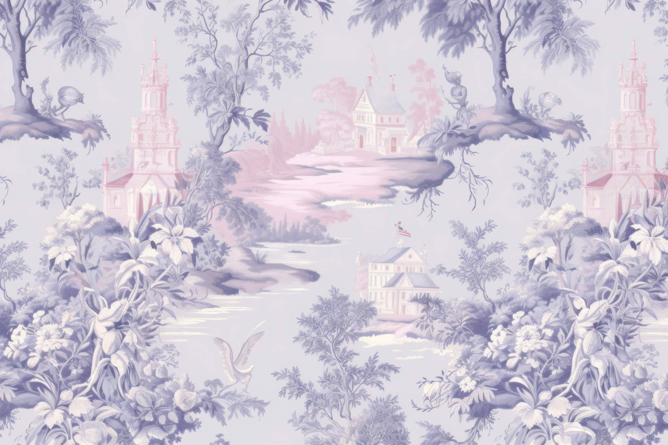 Toile de Jouy Pink Purple Wallpaper | Murals Wallpaper