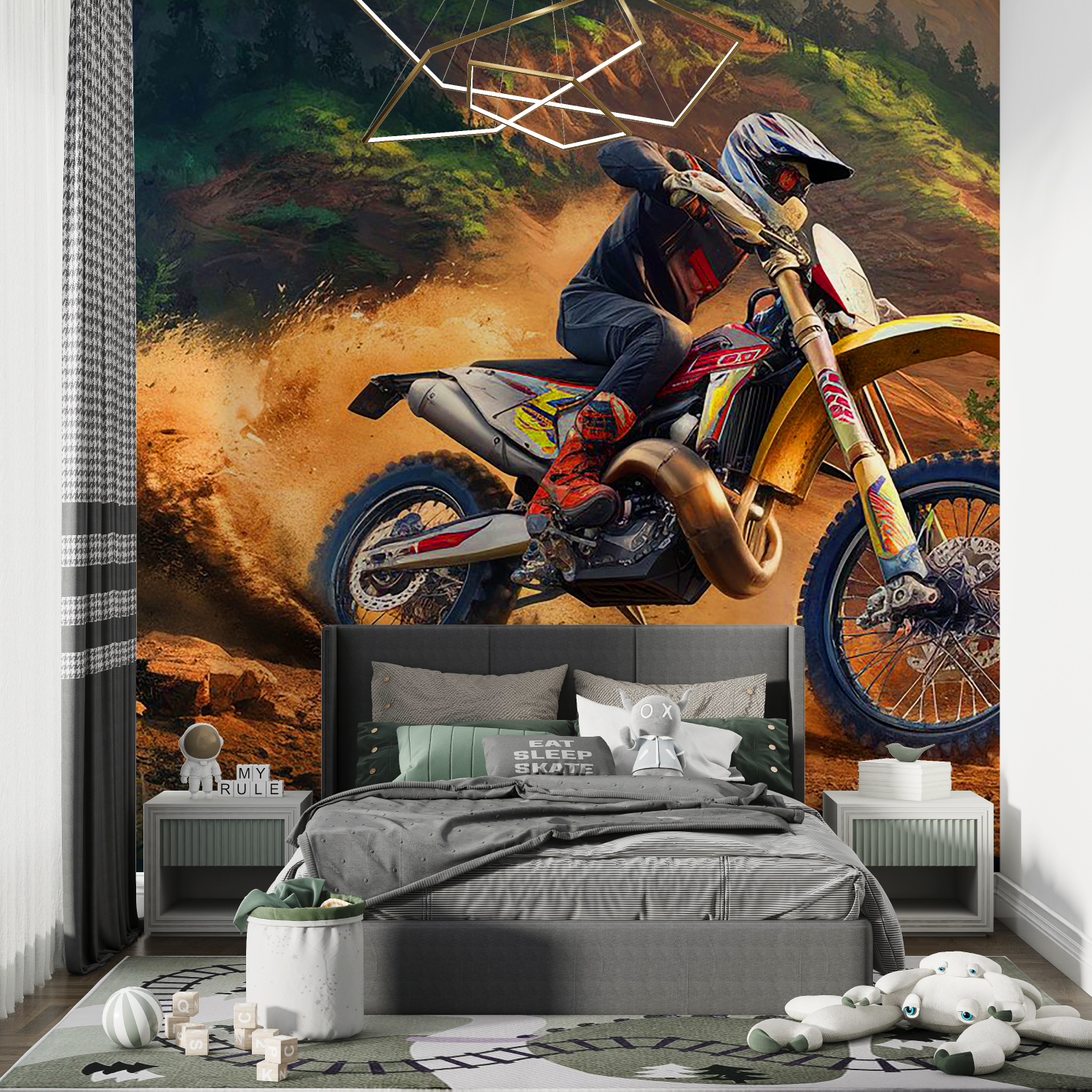 Tapete Garcon Moto Drift Chambre de Garcon