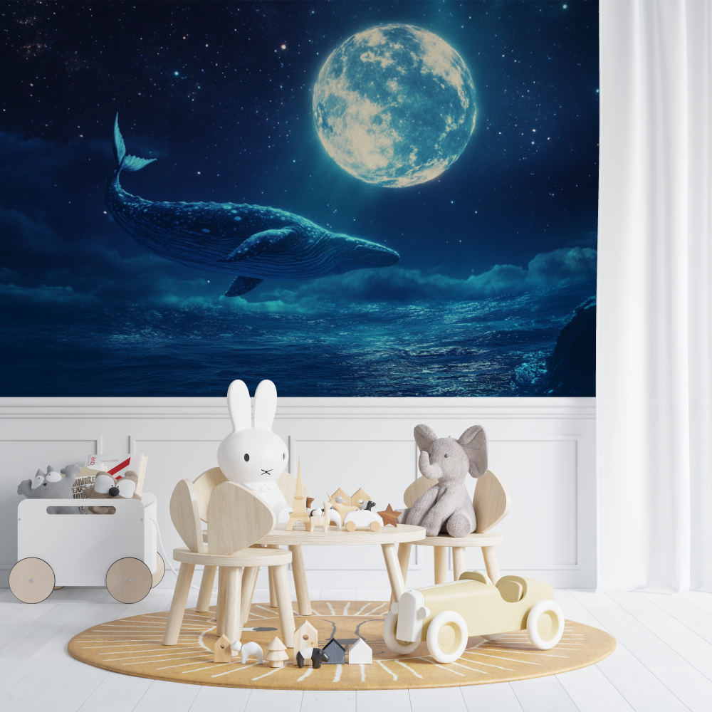 Whale and Moon Wallpaper | Murals Wallpaper