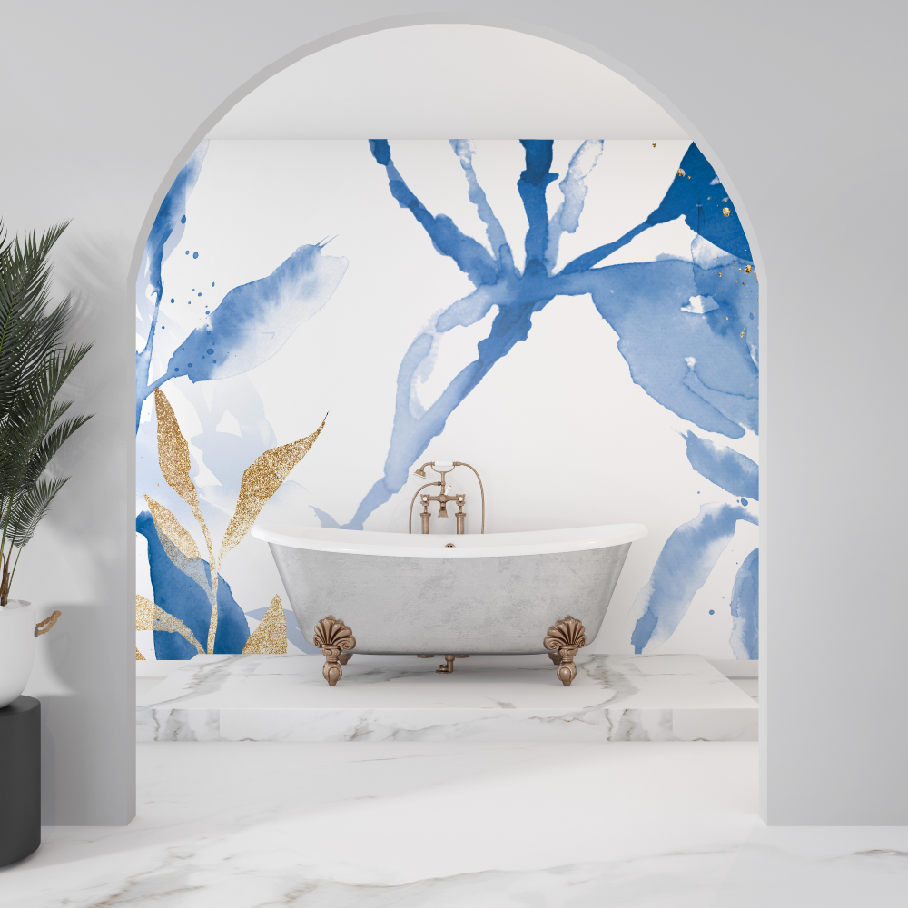 Blue Floral Bathroom Wallpaper | Murals Wallpaper
