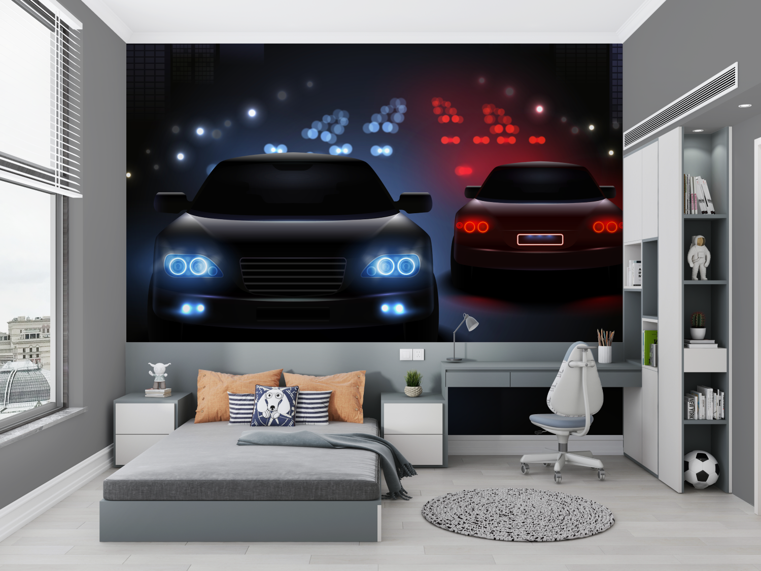 Red Blue Car Wallpaper for Boys' Room | Murals Wallpaper
