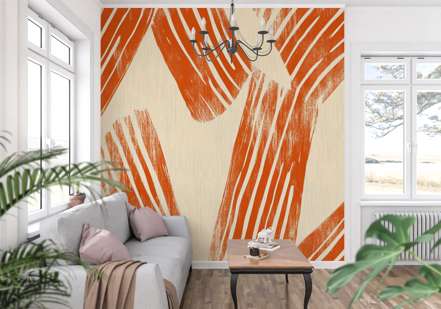 Terracotta and Beige Abstract Wallpaper | Murals Wallpaper