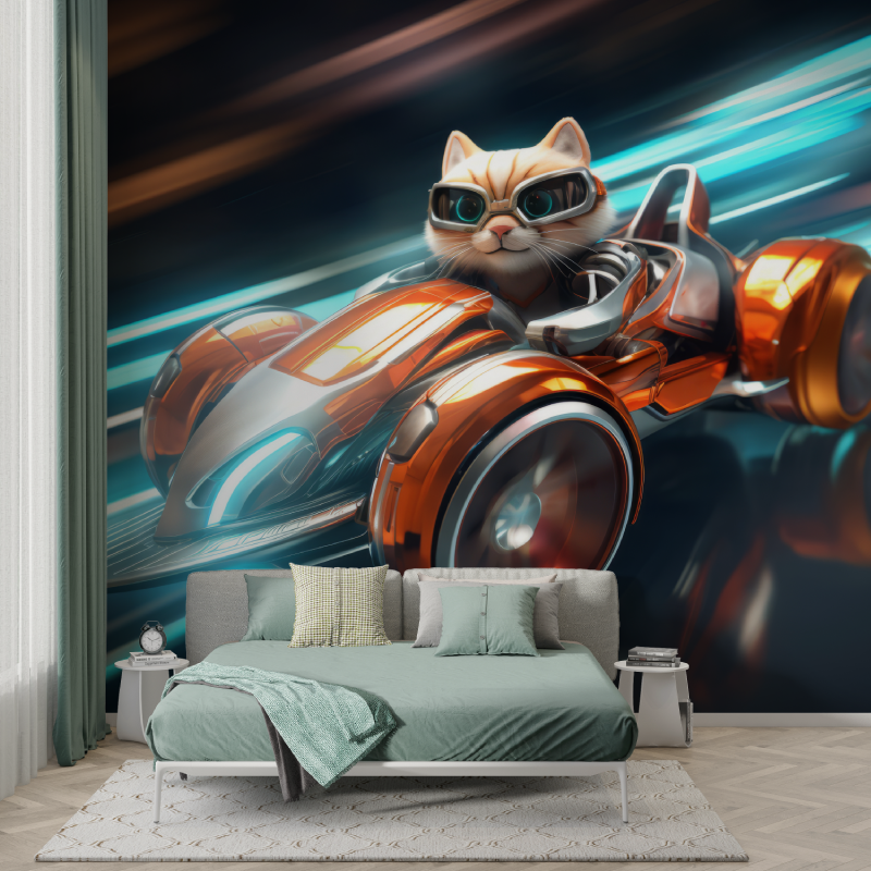 Sporty Car and Cat Wallpaper | Murals Wallpaper