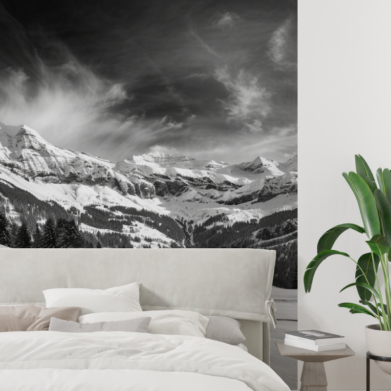 Black and White Mountain Mural Wallpaper | Murals Wallpaper