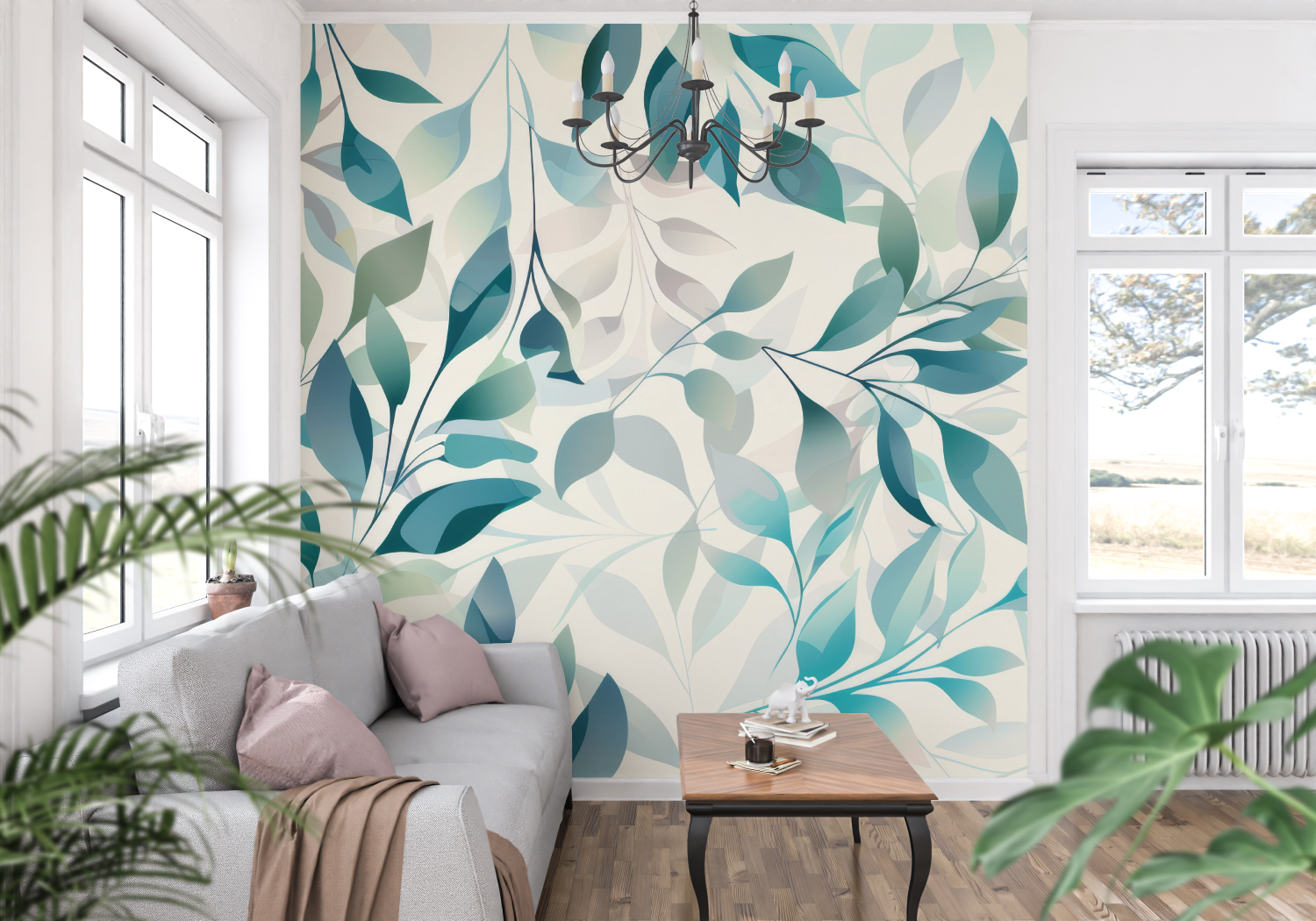 Teal Leaf Wallpaper | Murals Wallpaper