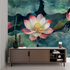 Watercolor Lotus and Green Leaves Wallpaper | Murals Wallpaper