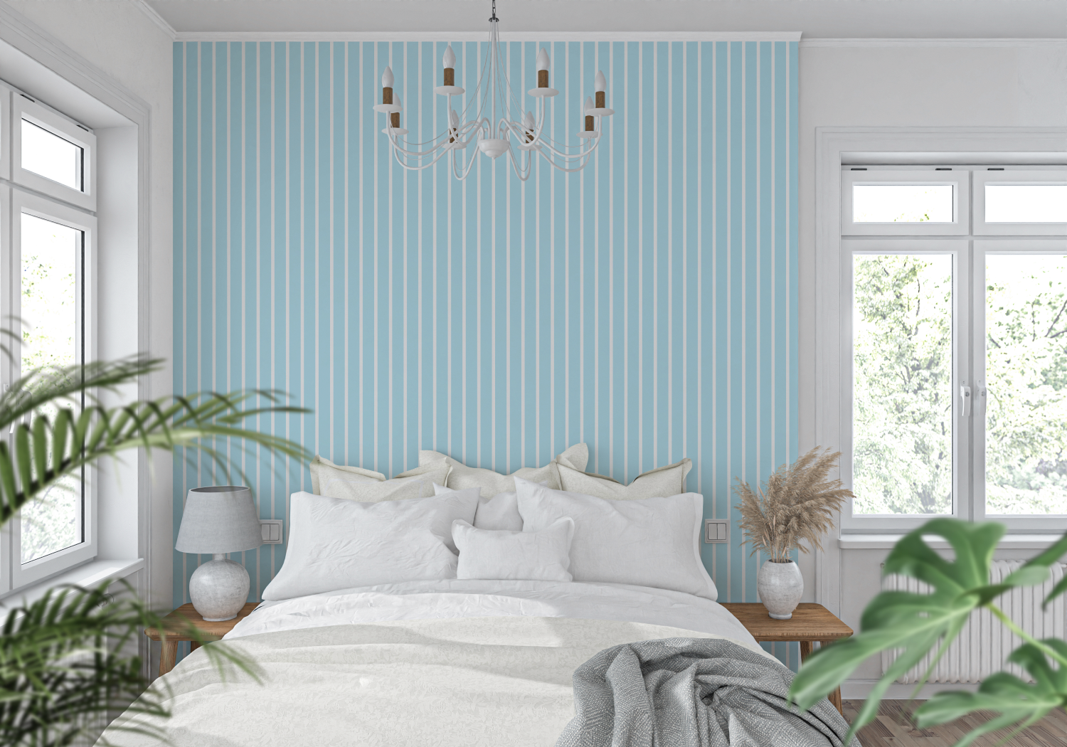 Blue and White Striped Wallpaper | Murals Wallpaper