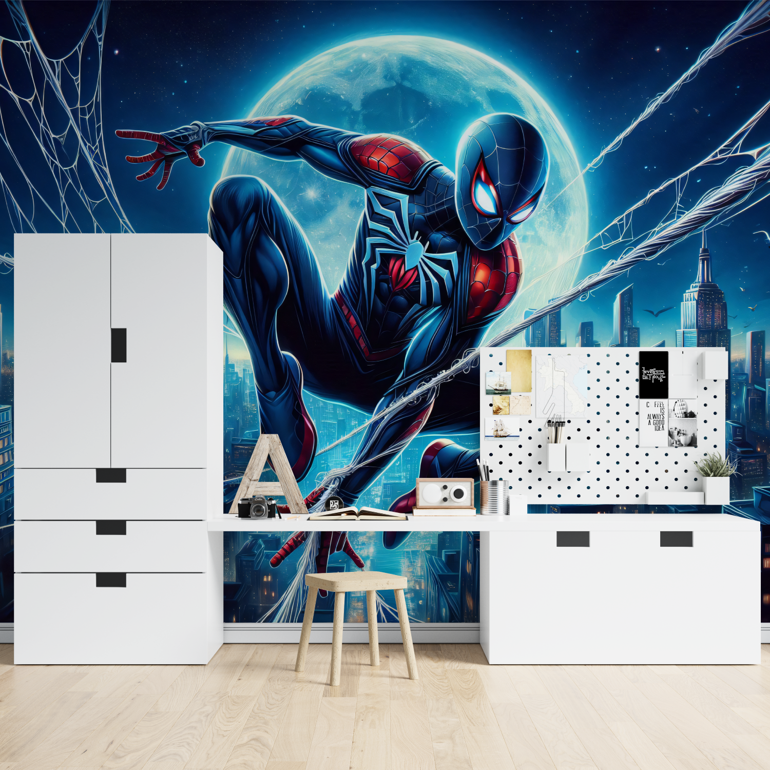 Papier Peint Spiderman Wandbild - chambre garçon lit