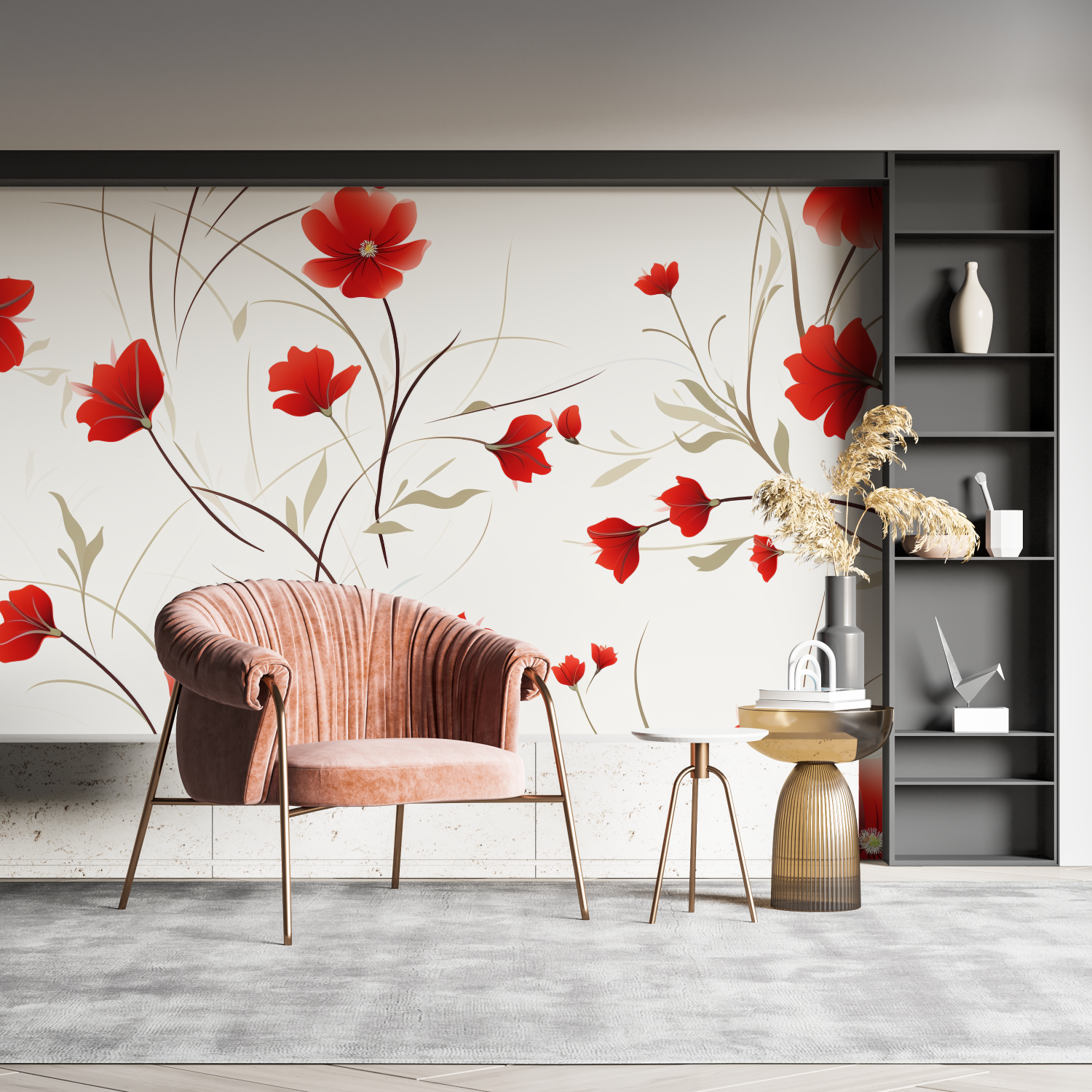 Papier Peint Floral Blanc Et Rouge – Panorama-Wandbild