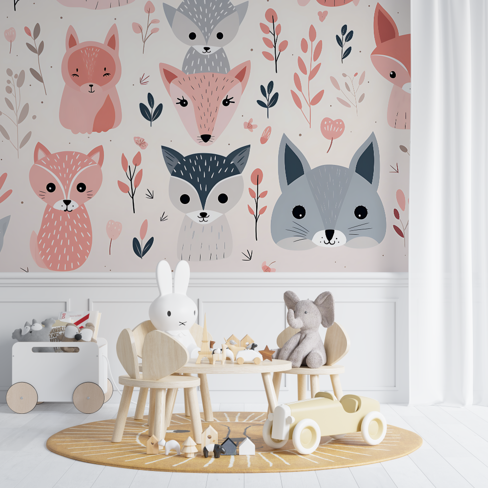 Baby Fox Wallpaper Pink Pattern | Murals Wallpaper