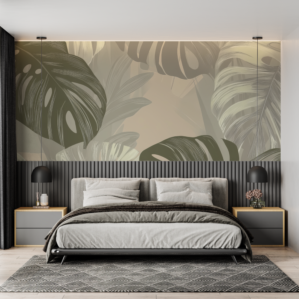 Beige and Green Wallpaper | Murals Wallpaper