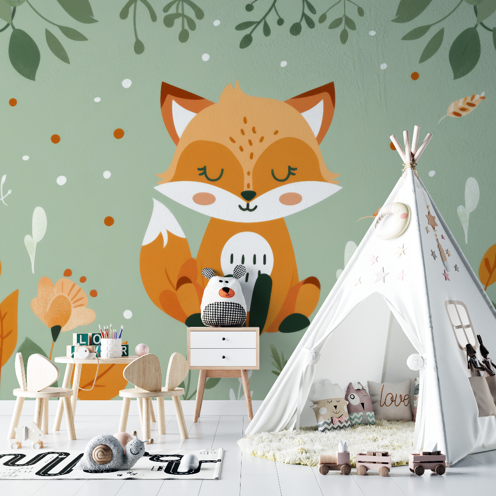Fox and Tropical Foliage Wallpaper | Murals Wallpaper