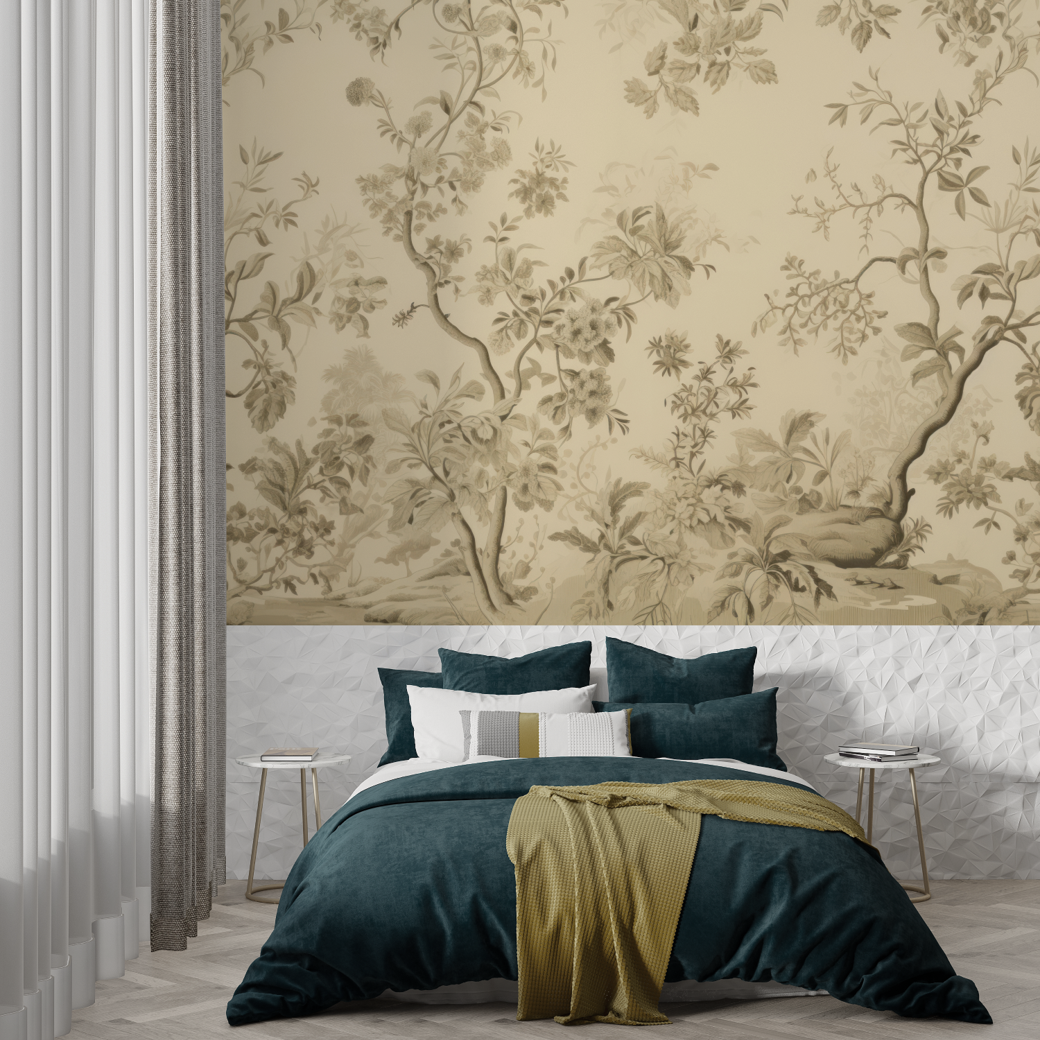Beige Floral Toile Wallpaper | Murals Wallpaper