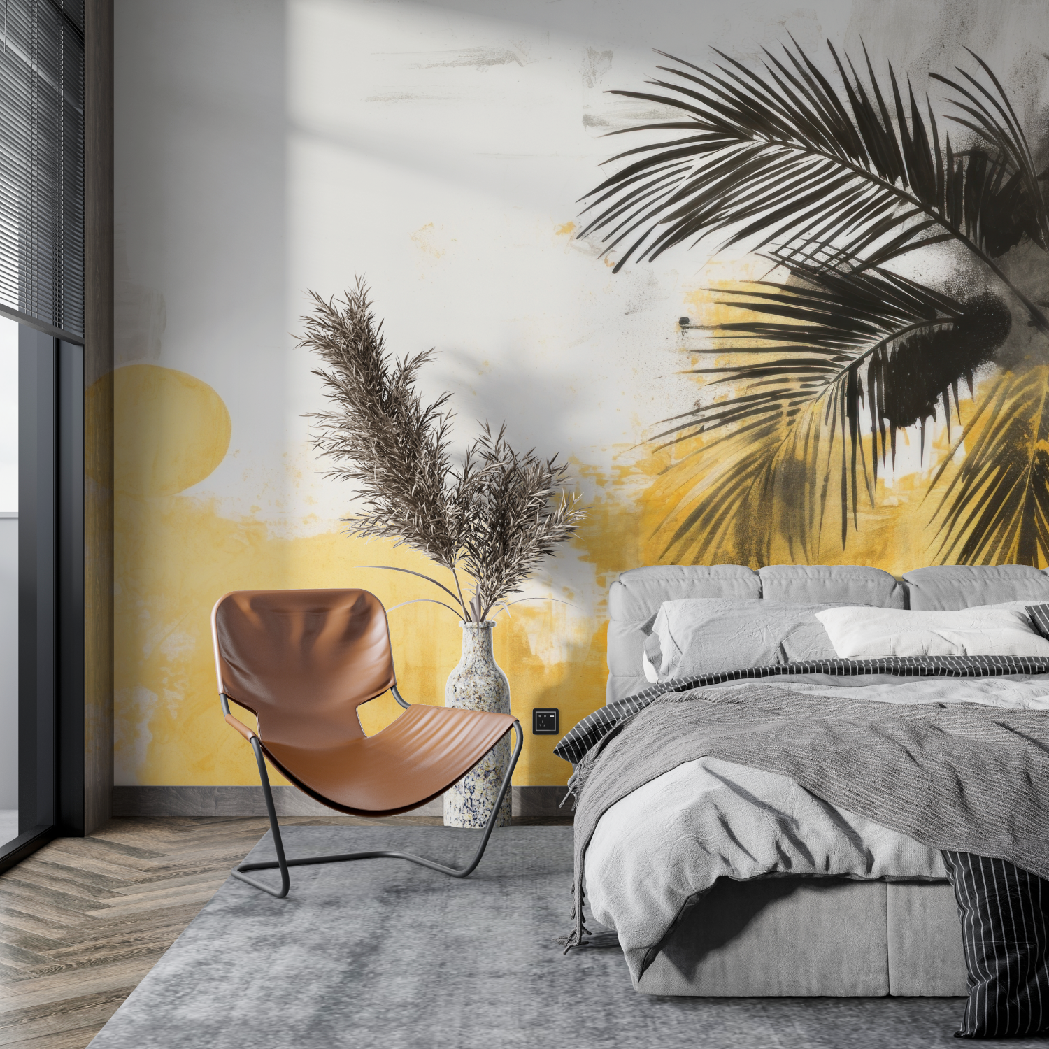 Yellow and Gray Tropical Wallpaper | Murals Wallpaper