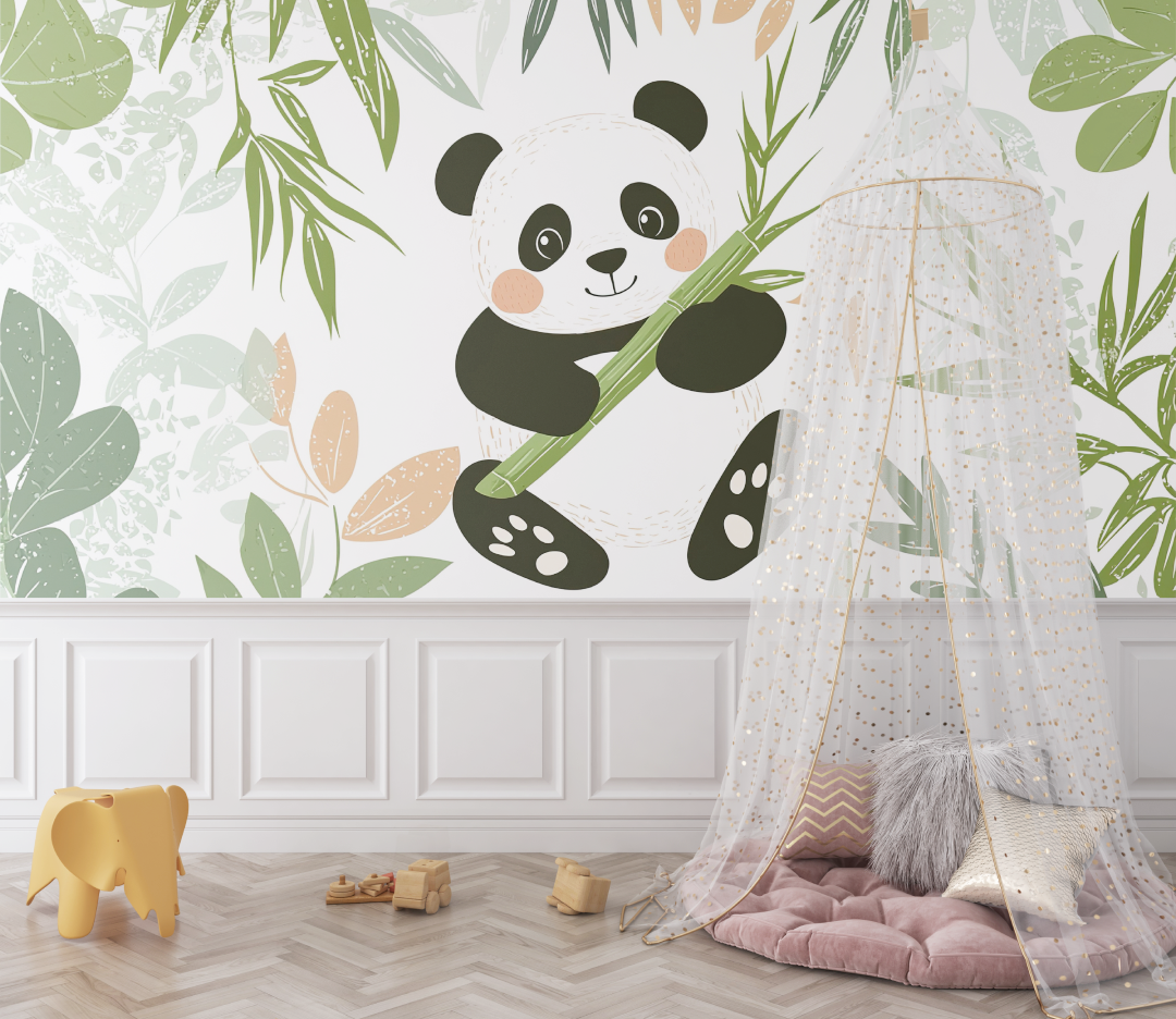 Green Baby Panda Wallpaper | Murals Wallpaper