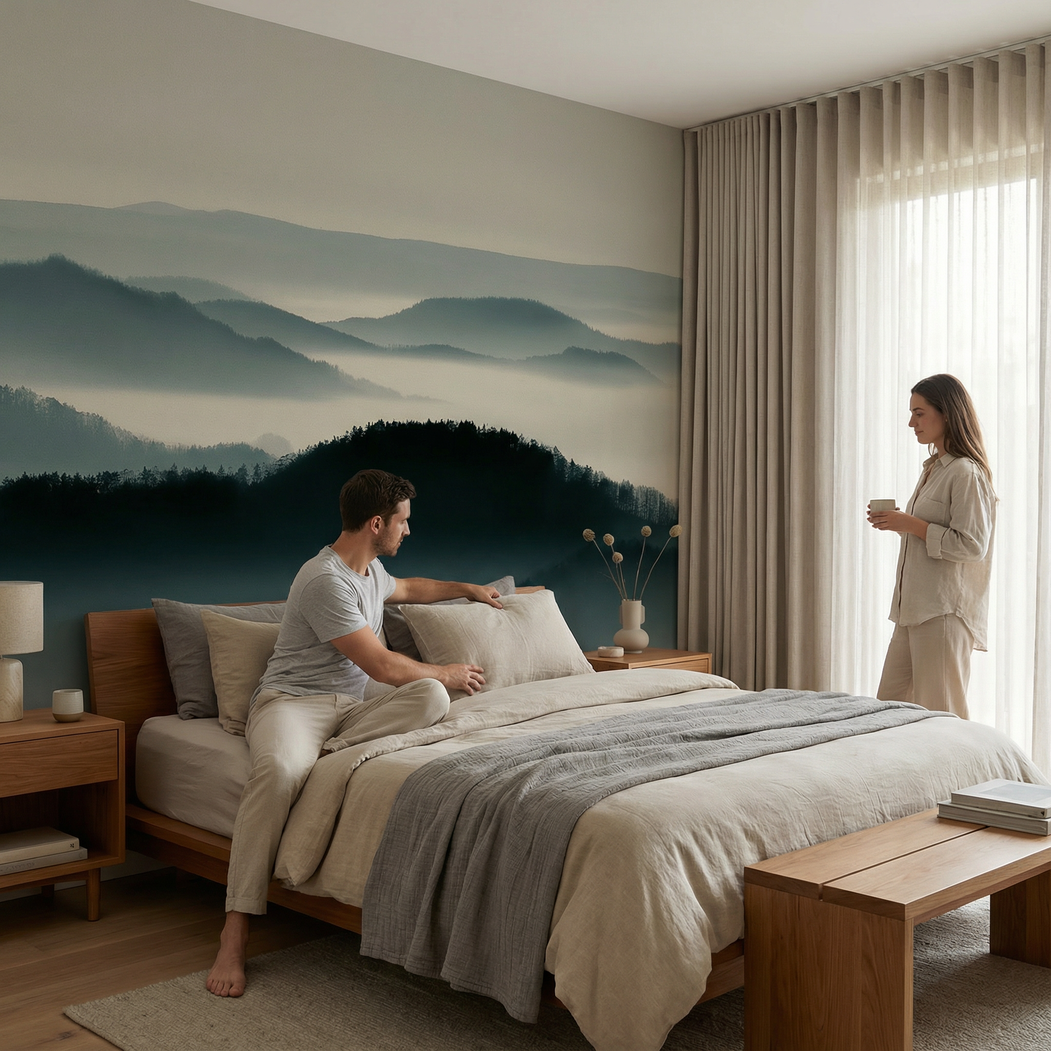 Misty Horizon Peaks Mural Wallpaper