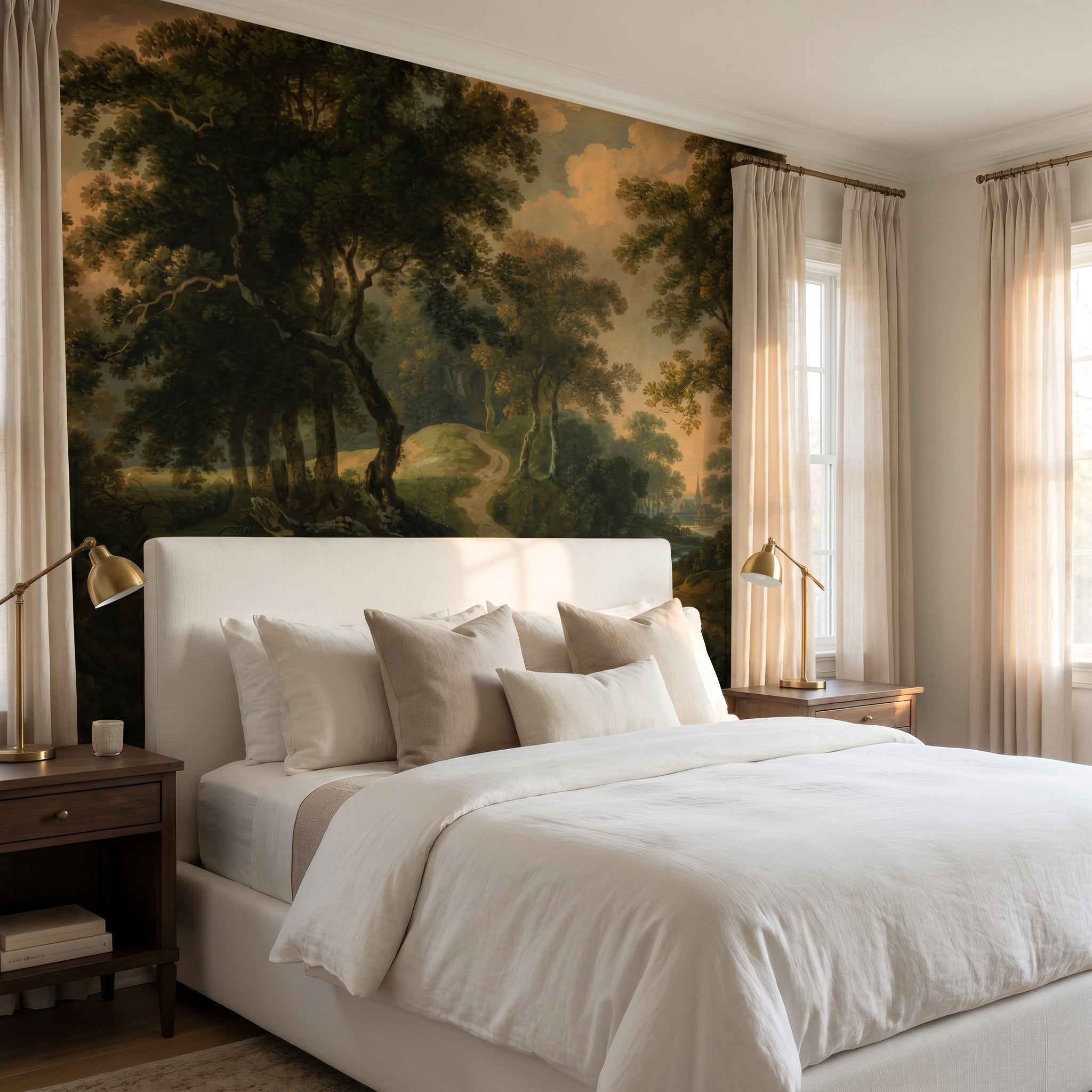 Panoramic Vintage Church Landscape Wall Mural