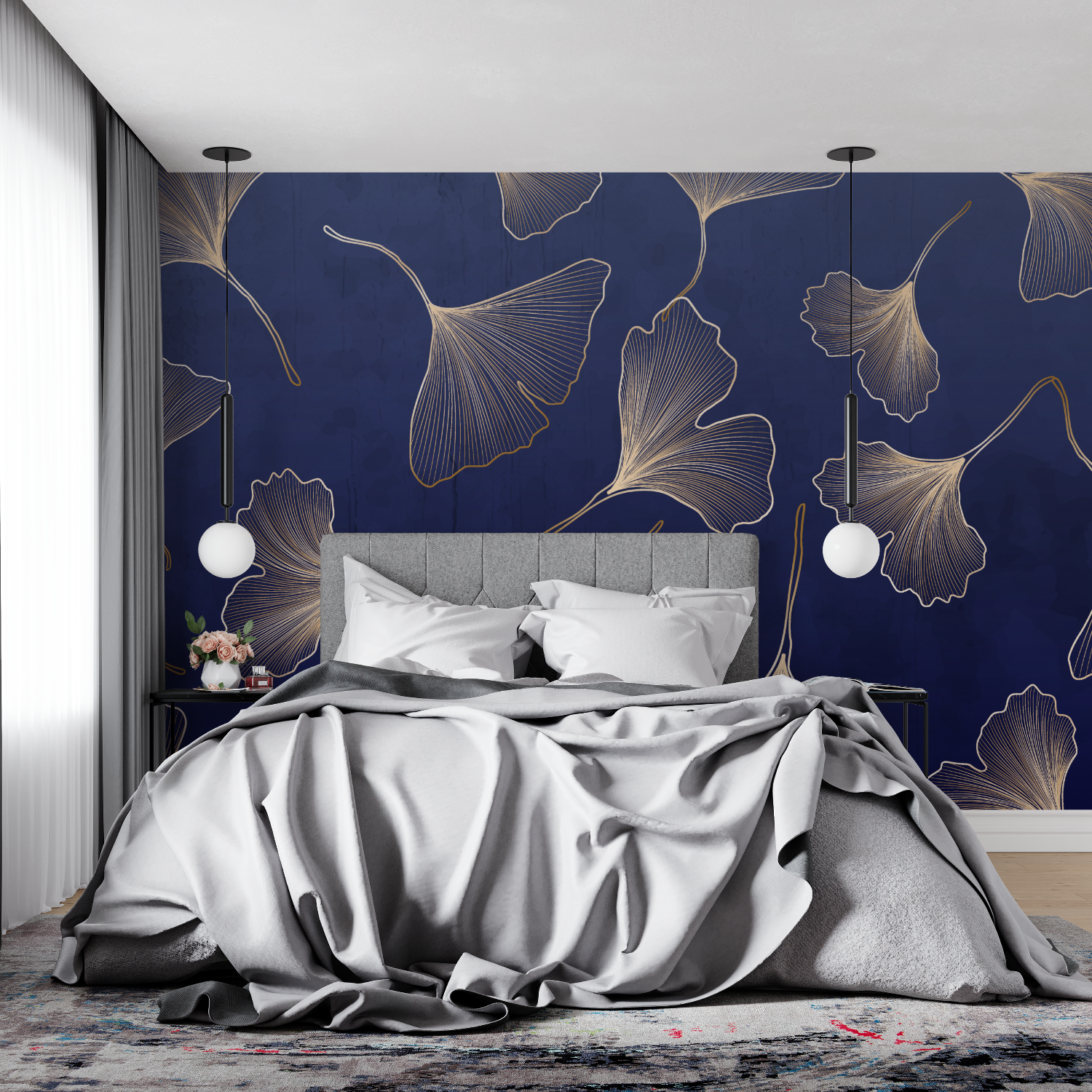 Tapete Ginkgo Bleu - Tendenzwand