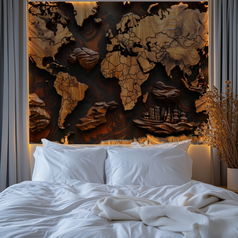 Papier peint carte du monde bois 3d chambre tendanc