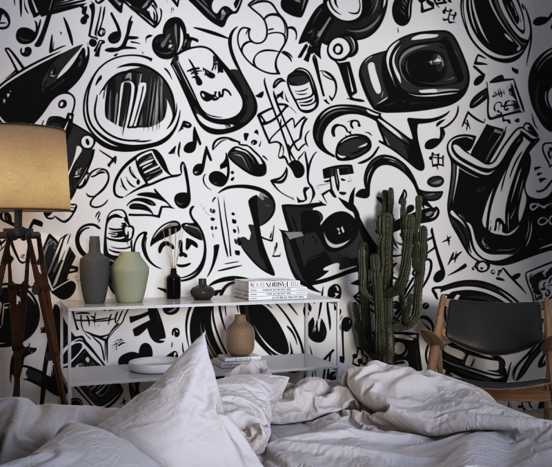 Abstract Black and White Music Wallpaper | Murals Wallpaper