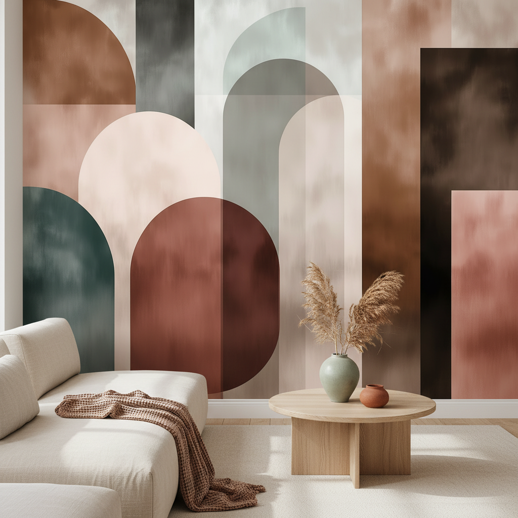 Japandi Minimalist Geometric Shapes Mural Wallpaper