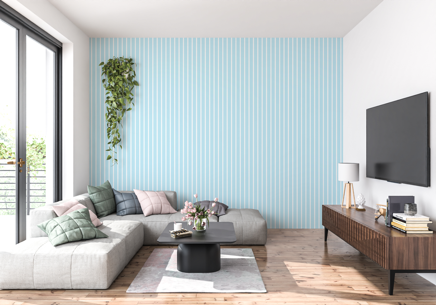 Blue and White Striped Wallpaper | Murals Wallpaper
