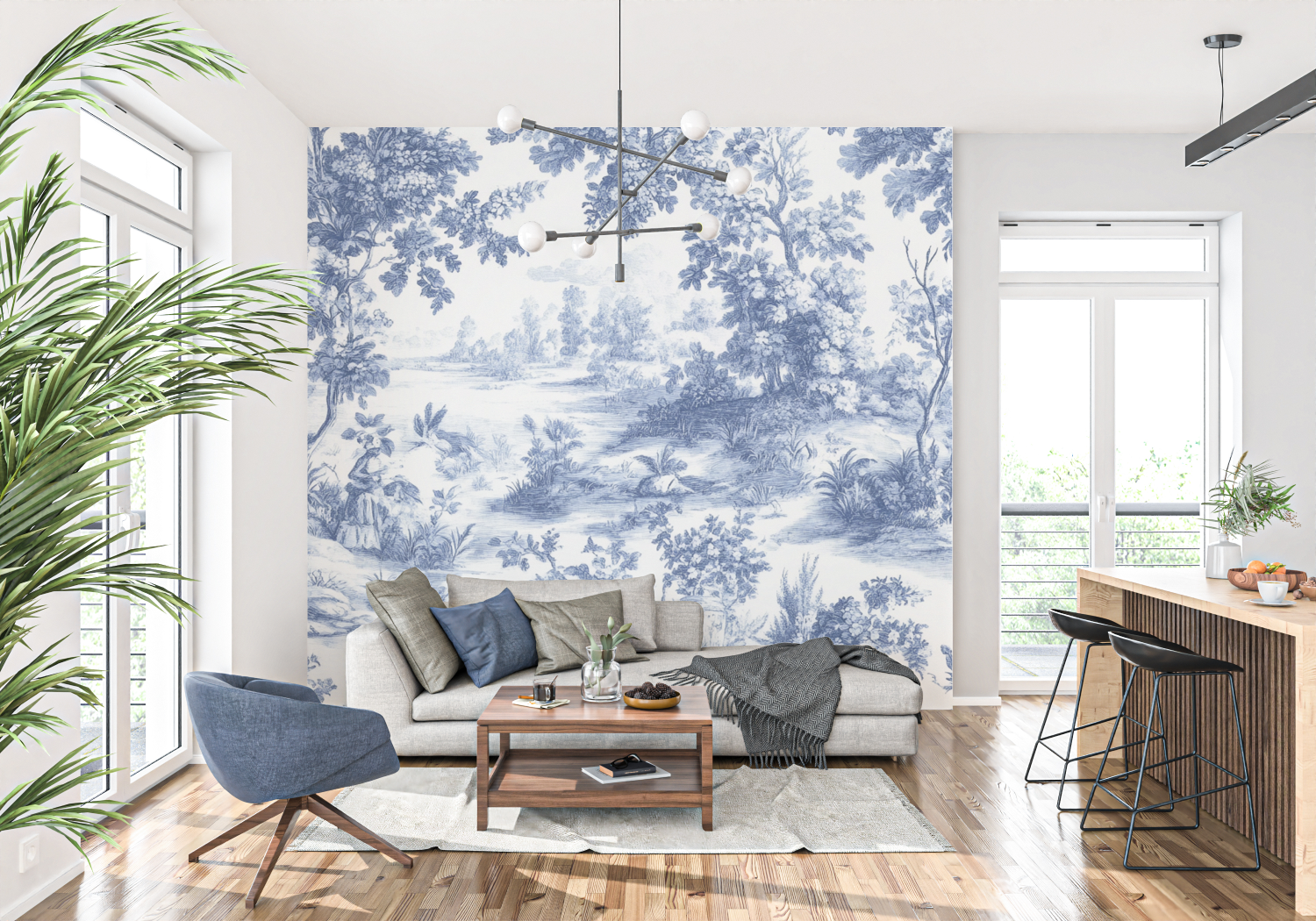 Panoramic Toile de Jouy Wallpaper | Murals Wallpaper