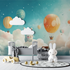 Hot Air Balloon and Animal-Shaped Clouds Wallpaper | Murals Wallpaper