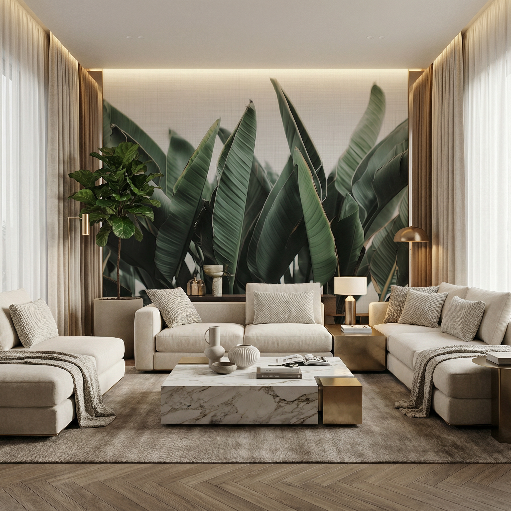 Verdant Banana Leaves Mural Wallpaper