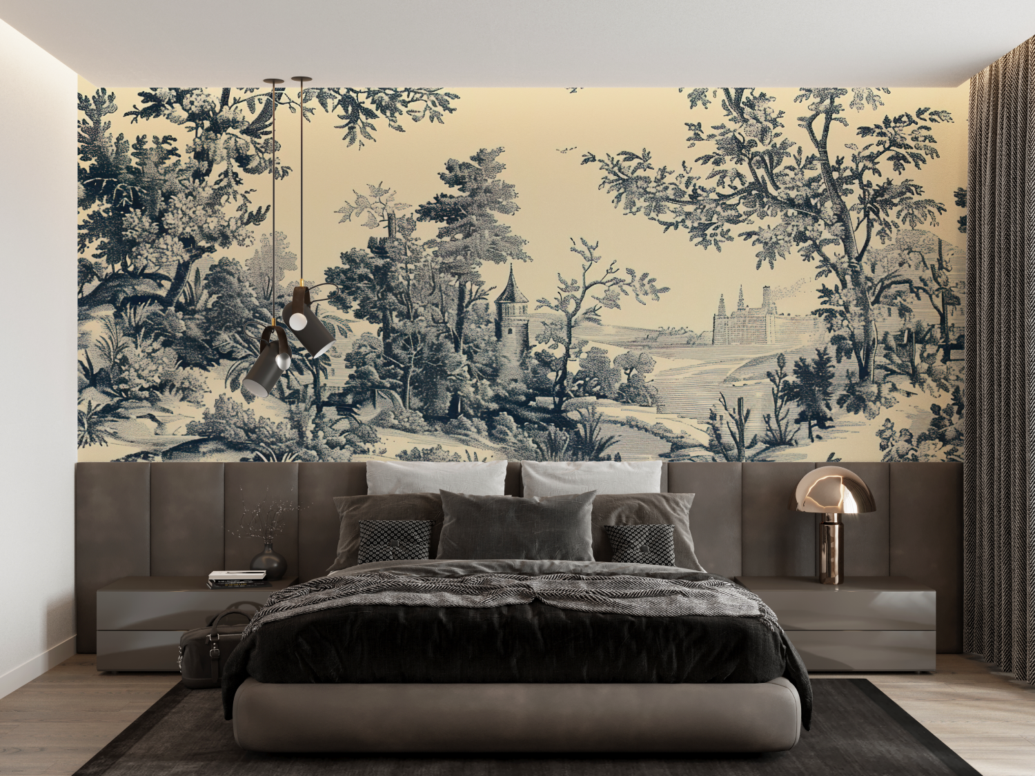 Old Black Toile de Jouy Wallpaper | Murals Wallpaper