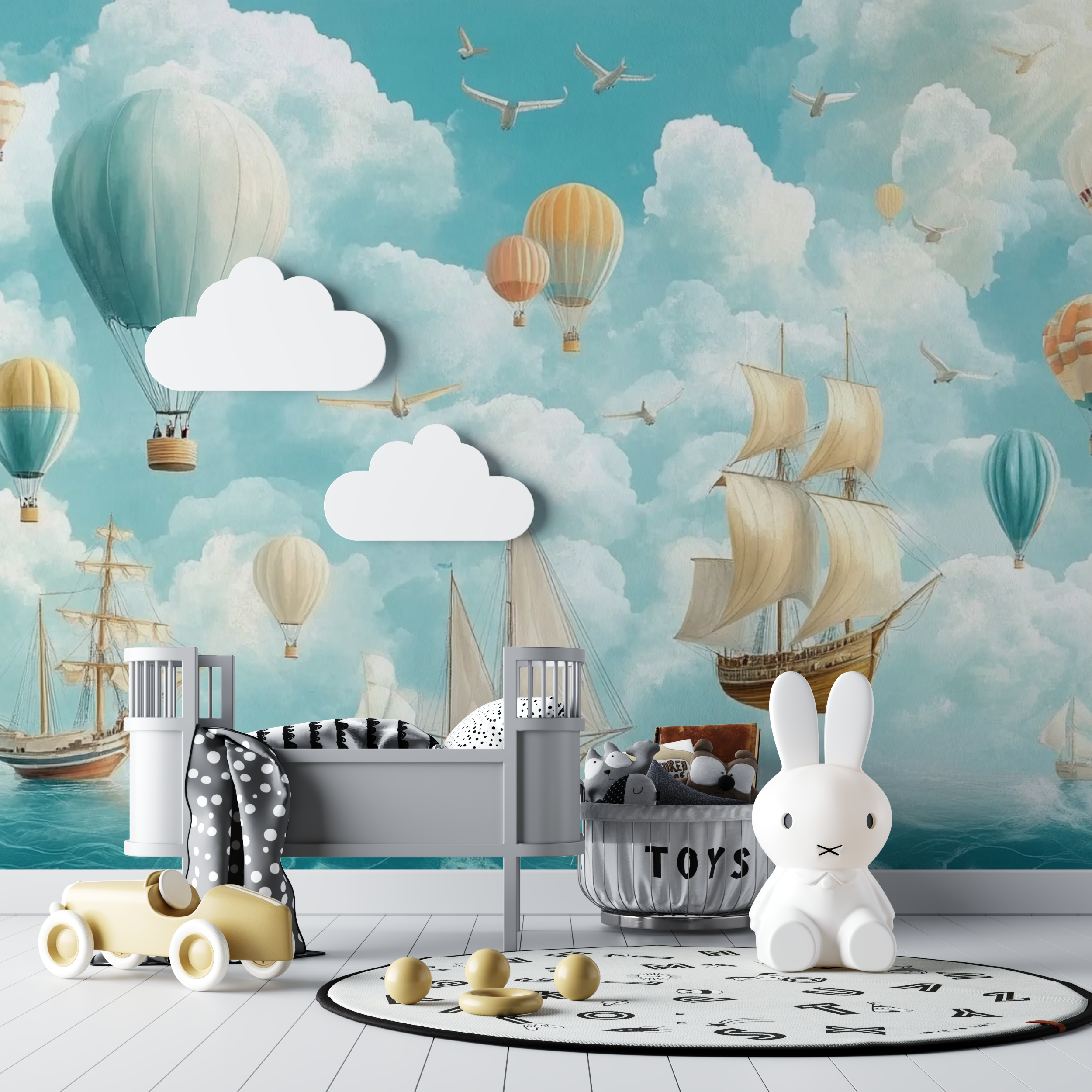 Sailboat and Airplane Wallpaper in the Sky | Murals Wallpaper