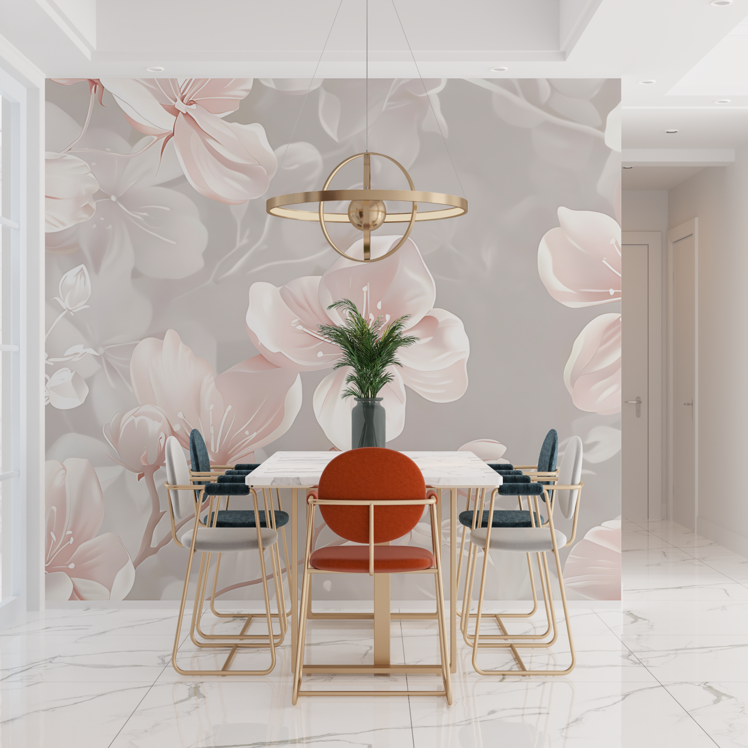 Papier Peint Fleur Rose Et Gris - zeitgenössisch