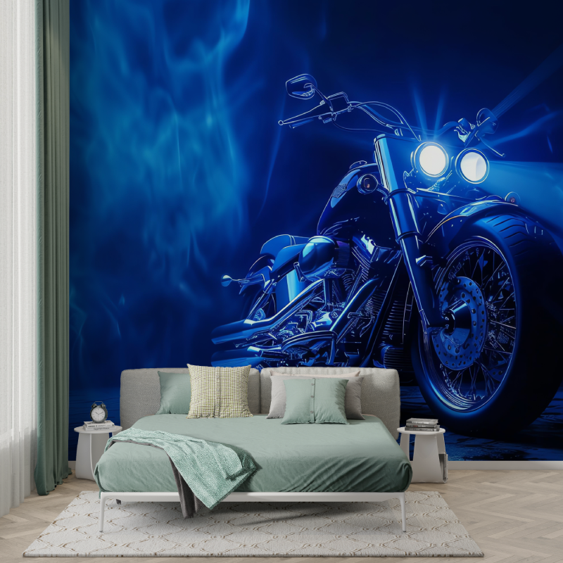 Beautiful Blue Tone Motorcycle Wallpaper | Murals Wallpaper