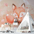 Watercolor Baby Fox Wallpaper Girl | Murals Wallpaper